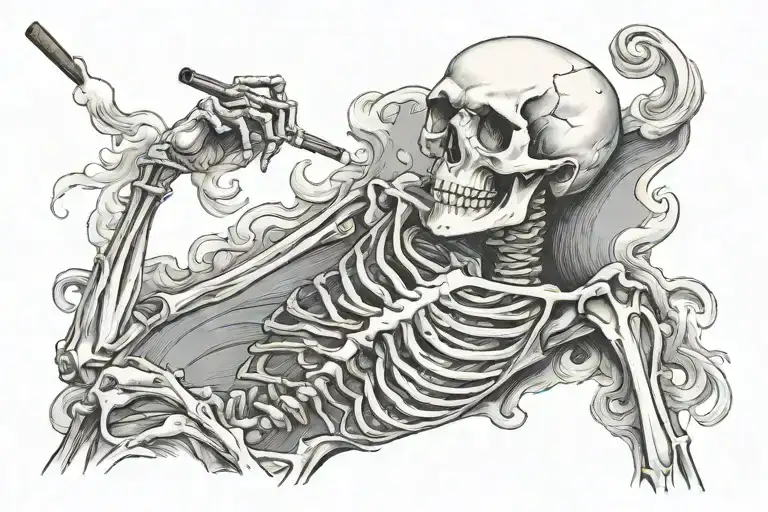 Skeleton smoking a cigarette tattoo design idea