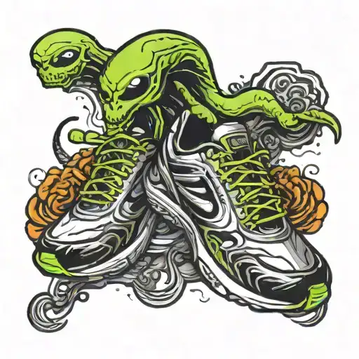 alien running shoe tattoo design idea