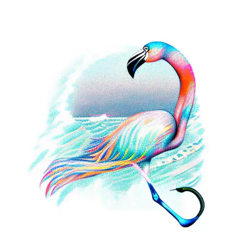 Surfergirl flamingo  tattoo design idea