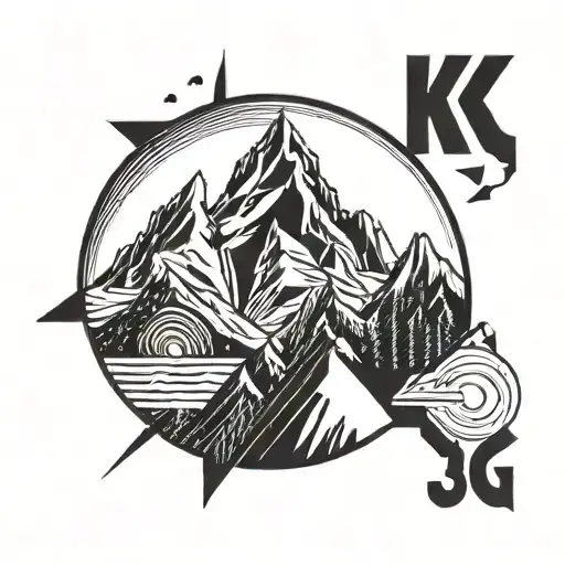 A geometric mountain range with a vinyl record spinning on top, symbolizing the client's love for music and mountains tattoo design idea