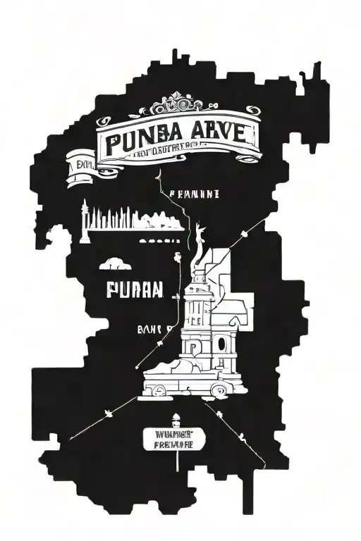 Outline of Punjab map on top and nyc theme on the bottom with a street sign named punjab ave tattoo design idea