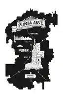 Outline of Punjab map on top and nyc theme on the bottom with a street sign named punjab ave tattoo design idea