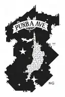 Outline of Punjab map on top and nyc theme on the bottom with a street sign named punjab ave tattoo design idea