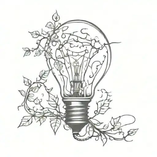 broken light bulb with vines coming out  tattoo design idea