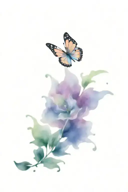butterfly with semi colon with leaves and flowers growing tattoo design idea