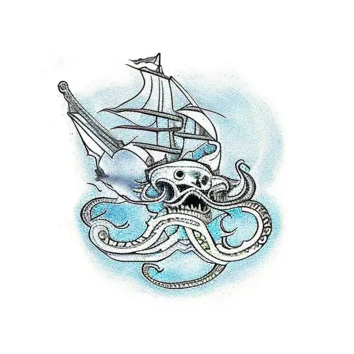 kraken taking a ship down tattoo design idea