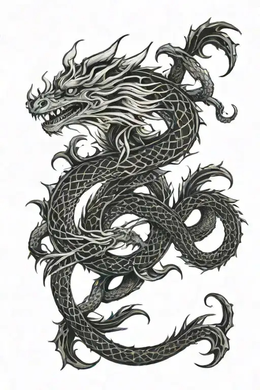 twin dragons intertwined tattoo design idea