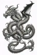 twin dragons intertwined tattoo design idea