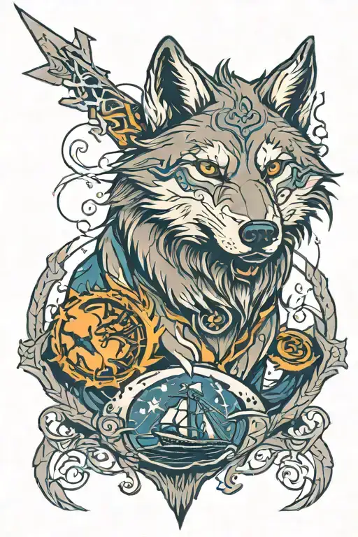 wolf with lightnings some maritime reference tattoo design idea