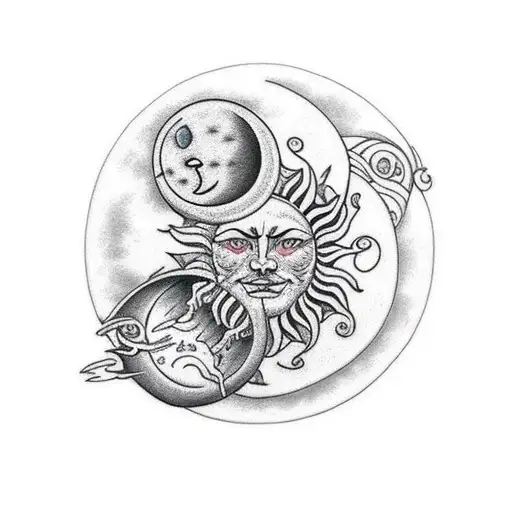 Sun and Moon sleeve  tattoo design idea