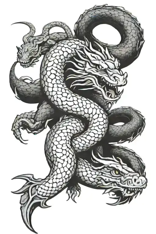 Slytherin house snake and Japanese dragon tattoo design idea