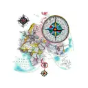 old style navigation map of south america and europe including a compass tattoo design idea