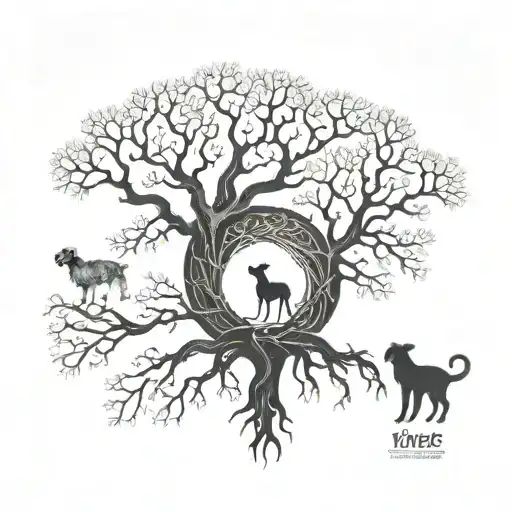 simple tree with DNA roots and animals in the branches (Rat, Rabbit, Monkey, Dog)  tattoo design idea