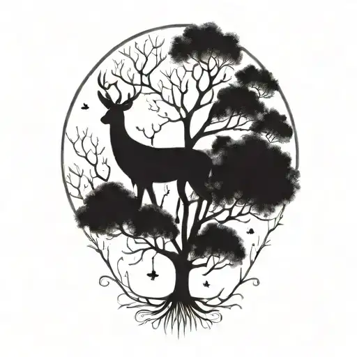 tree with DNA strand roots and animals in branches  tattoo design idea