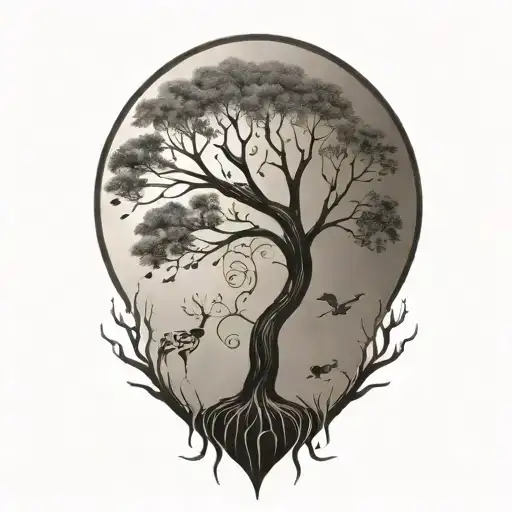 tree of life with DNA strand roots and animals in branches  tattoo design idea