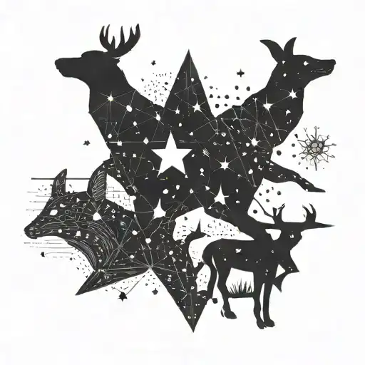 A constellation of animal silhouettes forming a unique star map tattoo design idea