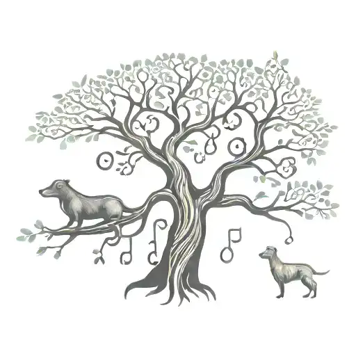 simple tree with DNA roots and 4 animals in the branches (Rat, Rabbit, Monkey, Dog)  tattoo design idea