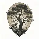 A tree with DNA roots morphing into a rat, rabbit, monkey, and dog climbing on its branches tattoo design idea