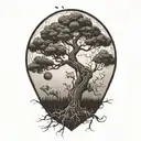 A tree with DNA roots morphing into a rat, rabbit, monkey, and dog climbing on its branches tattoo design idea