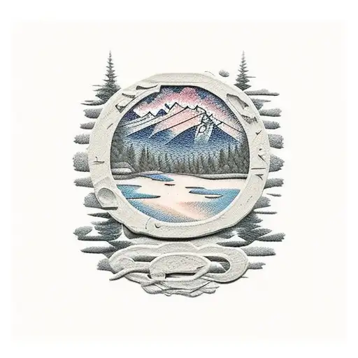 condemed cabin at alpine lake tattoo design idea