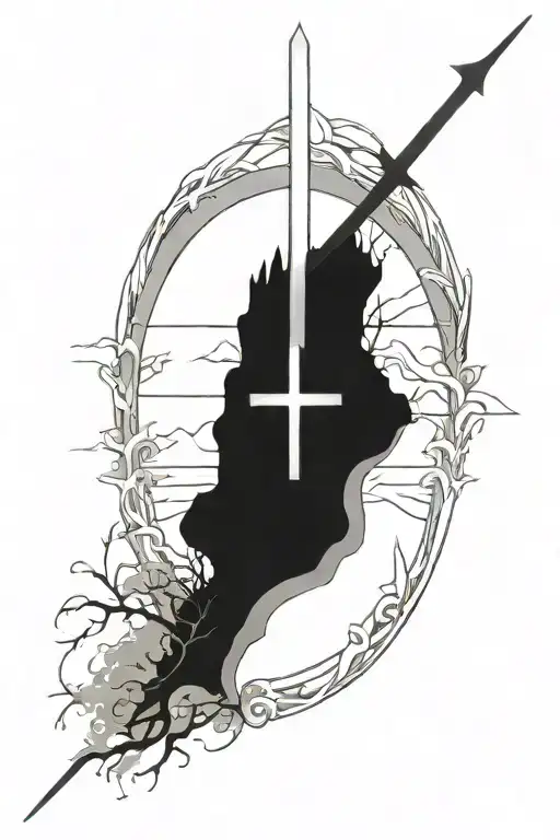 GRACE in a single banner, Cross in Nature scene tattoo design idea
