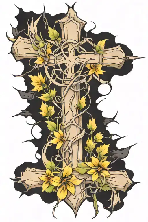 nature cross barb wire  tattoo design idea