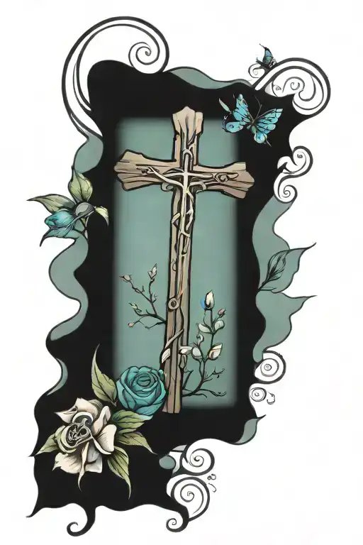 Saved by Grace banner, Cross, Nature tattoo design idea