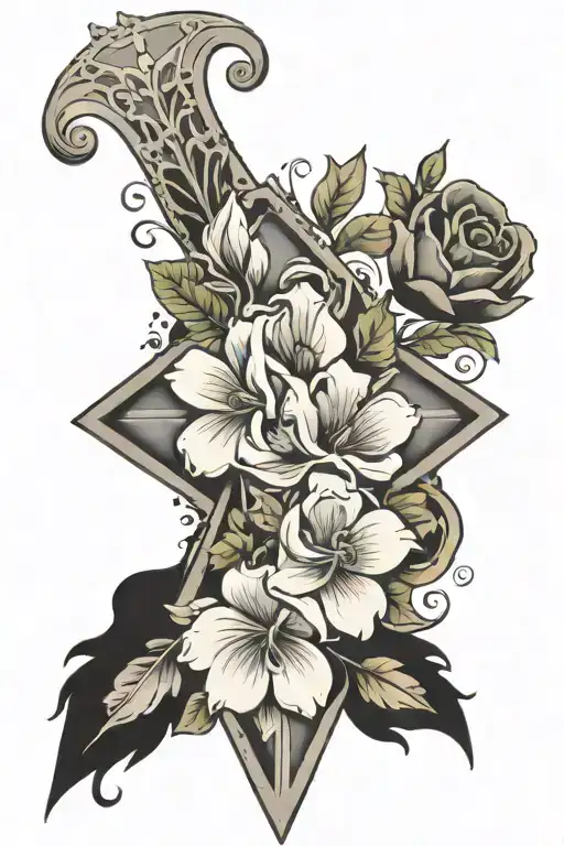 Grace banner, Cross in single flower tattoo design idea