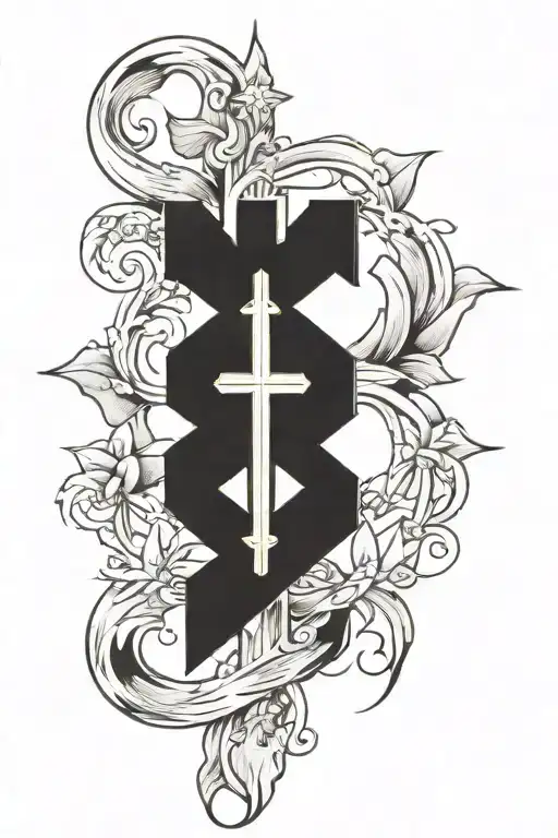 Grace in banner, Cross in Nature tattoo design idea