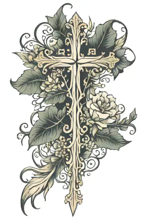 Cross, Grace banner, Nature tattoo design idea