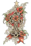 Grace in a banner, Cross in single flower tattoo design idea