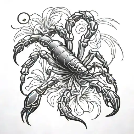 scorpion wrapped around red spider lily tattoo design idea