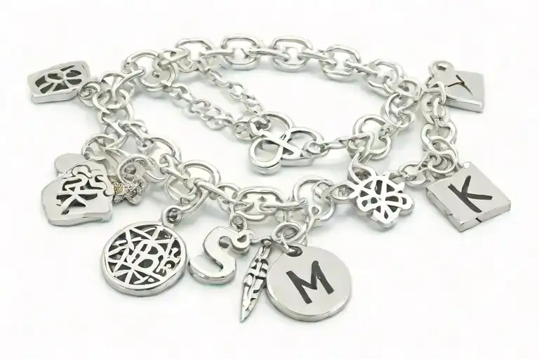 ankle bracelet charms and initials  tattoo design idea