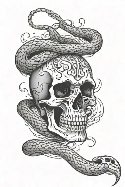 Skull and water and Snake wrapped tattoo design idea