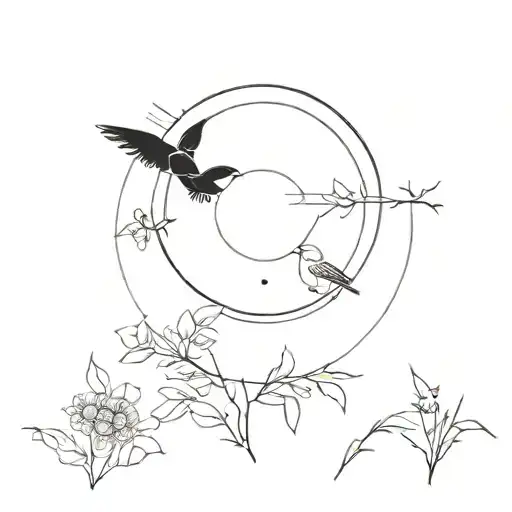 sphere and birds and sun and flowers and sadness  tattoo design idea