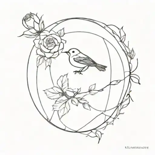 sphere and robin and sun and roses and   tattoo design idea
