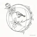 sphere and robin and sun and roses and   tattoo design idea