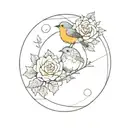 sphere and robin and sun and roses and   tattoo design idea
