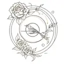 sphere and robin and sun and roses and   tattoo design idea