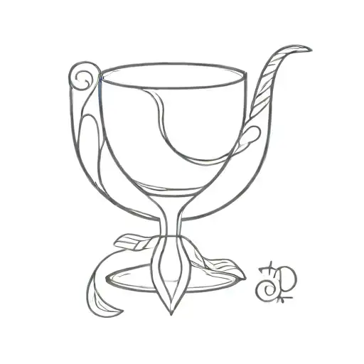 A minimalist design of a wine glass and cigar intertwined with elegant Orixás symbols tattoo design idea