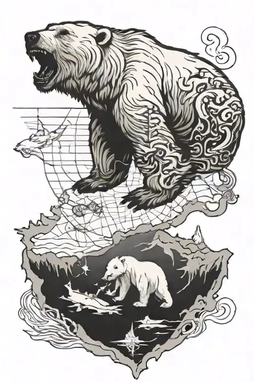 Polarbear biting over map of spitsbergen tattoo design idea