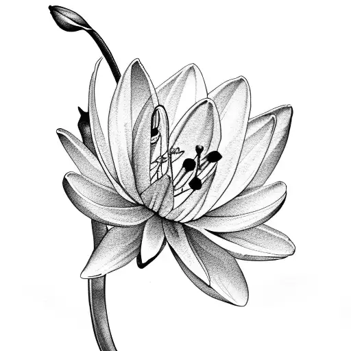 snowdrop, daffodil, water lily and Cosmo flower bouquet tattoo design idea