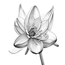 snowdrop, daffodil, water lily and Cosmo flower bouquet tattoo design idea
