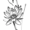 snowdrop, daffodil, water lily and Cosmo flower bouquet with vines  tattoo design idea