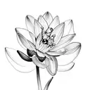 snowdrop, daffodil, water lily and Cosmo flower bouquet with vines  tattoo design idea