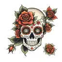 day of the dead sugar skull with flowers for eyes  tattoo design idea