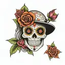 day of the dead sugar skull with flowers for eyes  tattoo design idea