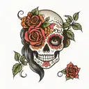 day of the dead sugar skull with flowers for eyes  tattoo design idea