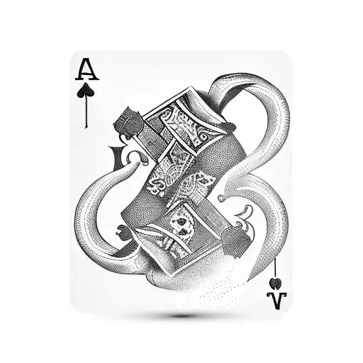 smoking revolver and poker cards tattoo design idea
