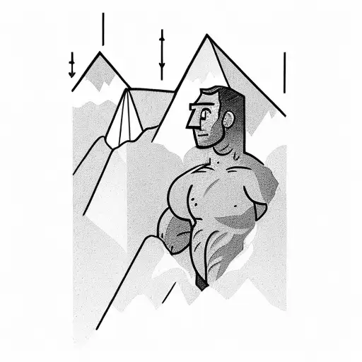A weightlifter lifting a mountain instead of a barbell tattoo design idea